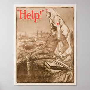 Vintage WWI Nurse on the Battlefield, Poster