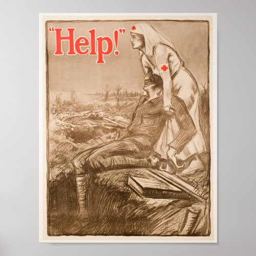 Vintage WWI Nurse on the Battlefield Poster