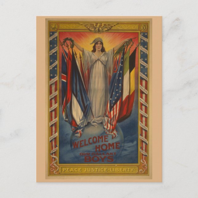 Vintage WWI Peace Justice Liberty Postcard (Front)