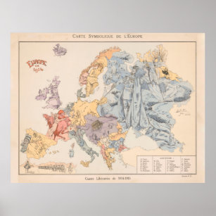 Vintage WWI Political Cartoon Map of Europe (1915) Poster