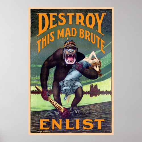 Vintage WWI Poster _ Destroy This Mad Brute