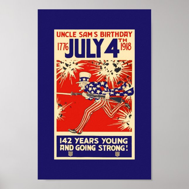Vintage WWI UNCLE SAM JULY 4,1918 War Poster Image (Front)