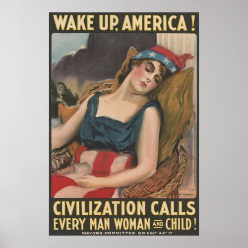 Vintage WWI Wake Up America Poster