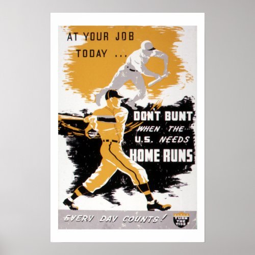 Vintage WWII Dont Bunt Baseball Homefront Poste Poster