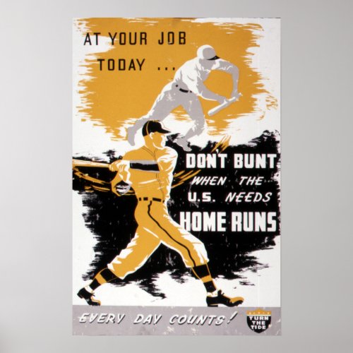 Vintage WWII Dont Bunt Baseball Homefront Poster