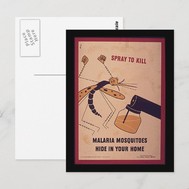 Vintage WWII Kill Malaria Mosquitoes Postcard (Front/Back)