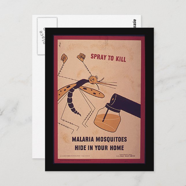 Vintage WWII Kill Malaria Mosquitoes Postcard (Front/Back)