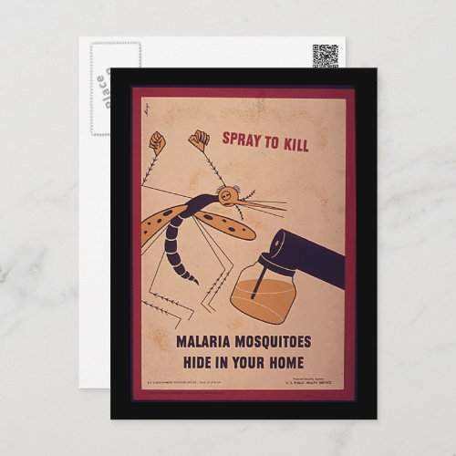 Vintage WWII Kill Malaria Mosquitoes Postcard