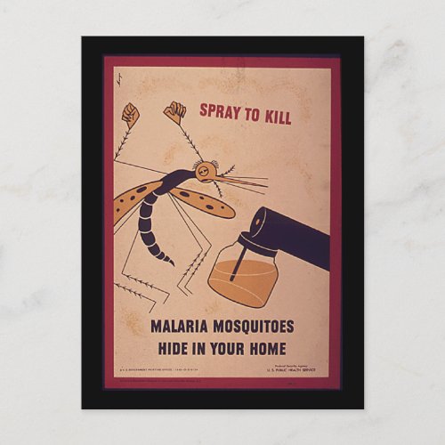 Vintage WWII Kill Malaria Mosquitoes Postcard