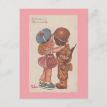 Vintage WWii Mixed Couple Kisses Valentine