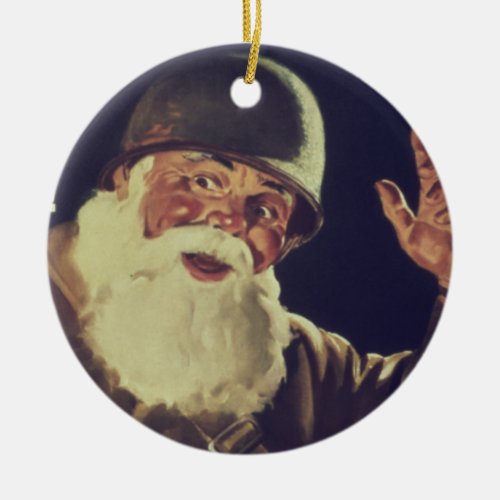 Vintage WWII Santa Ceramic Ornament