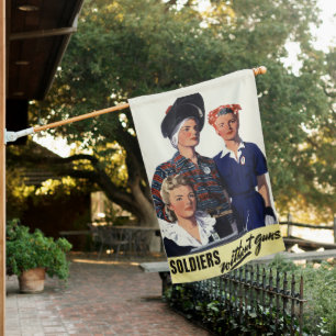 Vintage WWII Soldiers Without Guns Feminist Art House Flag