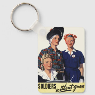Vintage WWII Soldiers Without Guns Feminist Art Keychain
