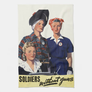 Vintage WWII Soldiers Without Guns Feminist Art Kitchen Towel