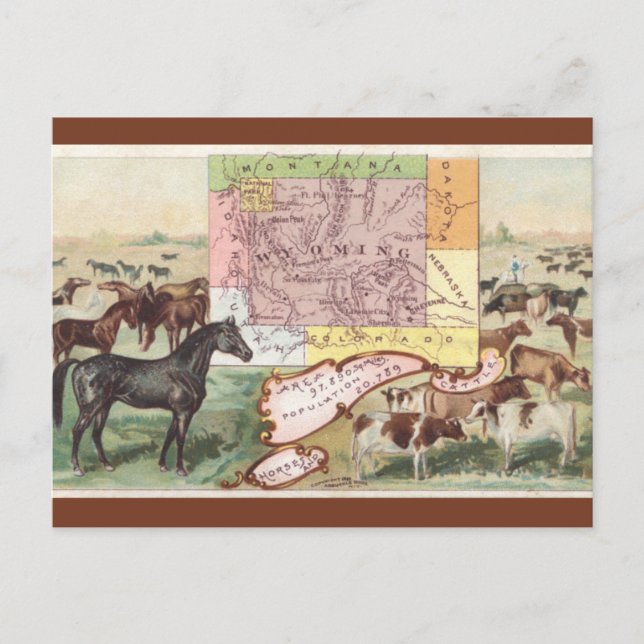 Vintage Wyoming Map Postcard (Front)