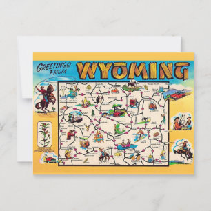 Vintage Wyoming Map Postcard