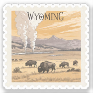 Vintage Wyoming Yellowstone Bison Geyser Stamp Sticker