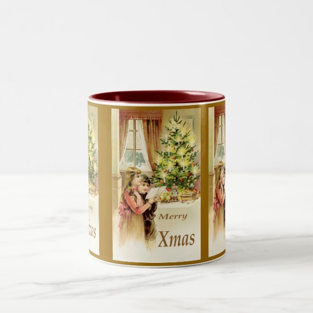Vintage Xmas 1902 Two-Tone Coffee Mug (Center)