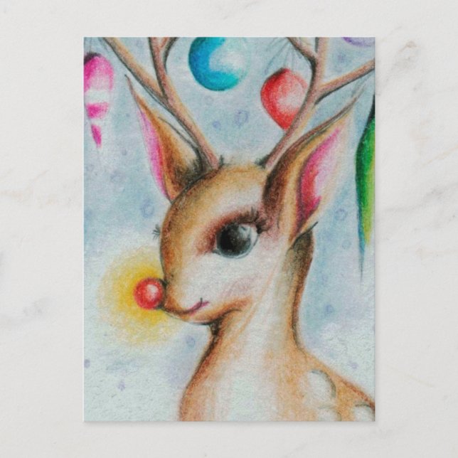 vintage Xmas Bambi Holiday Postcard (Front)