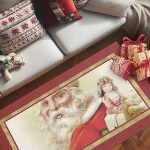 Vintage Xmas Decor Santa Christmas Area Rug 5'X3'