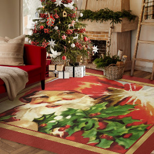 Vintage Xmas Decor Santa Christmas Area Rug 7'X5'