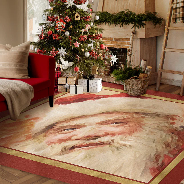 Vintage Xmas Decor Santa Christmas Area Rug 8'X10' | Zazzle