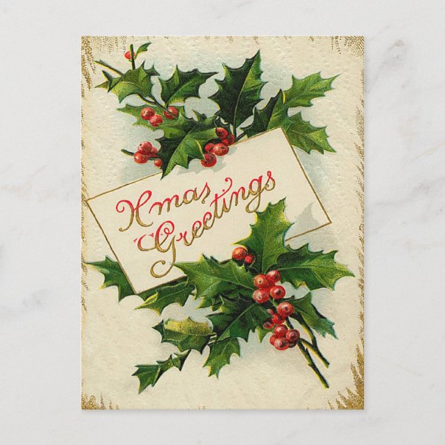 Vintage Xmas Greetings Holiday Postcard (Front)
