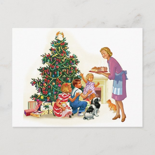 Vintage Xmas Mom & Kids Holiday Postcard (Front)