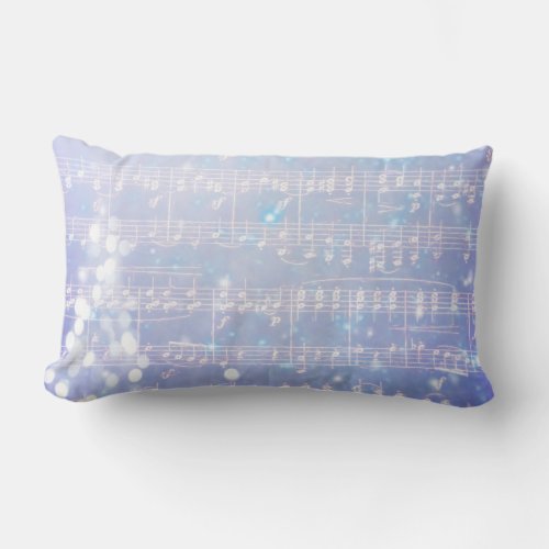 Vintage Xmas Music Background _ Blue Lumbar Pillow
