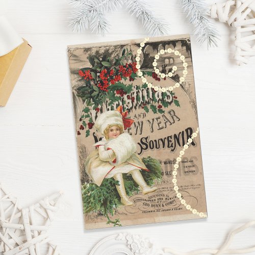 Vintage Xmas New Year Ephemeral Decoupage Craft Tissue Paper