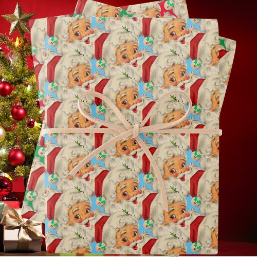 Vintage Xmas Santa Claus Face Funny Old Fashioned Wrapping Paper Sheets