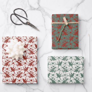 Vintage Xmas Songbirds and Linen Florals (Multi) Wrapping Paper Sheets