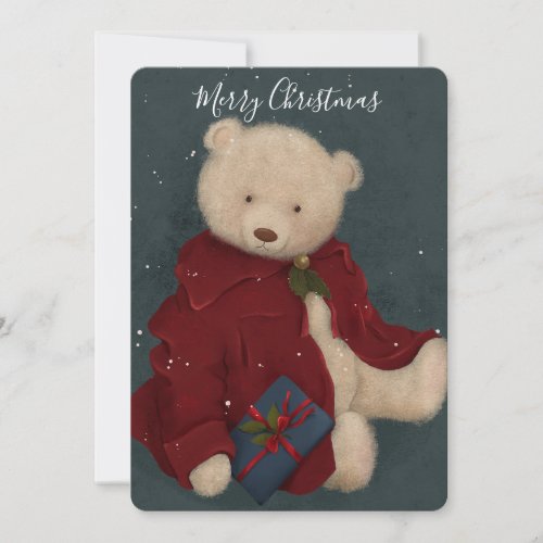Vintage xmas Teddy Bear Holiday Card