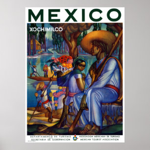 Vintage Xochimilco Mexico Travel Poster