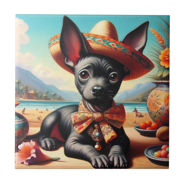 Vintage Xoloitzcuintle Ceramic Tile (Front)