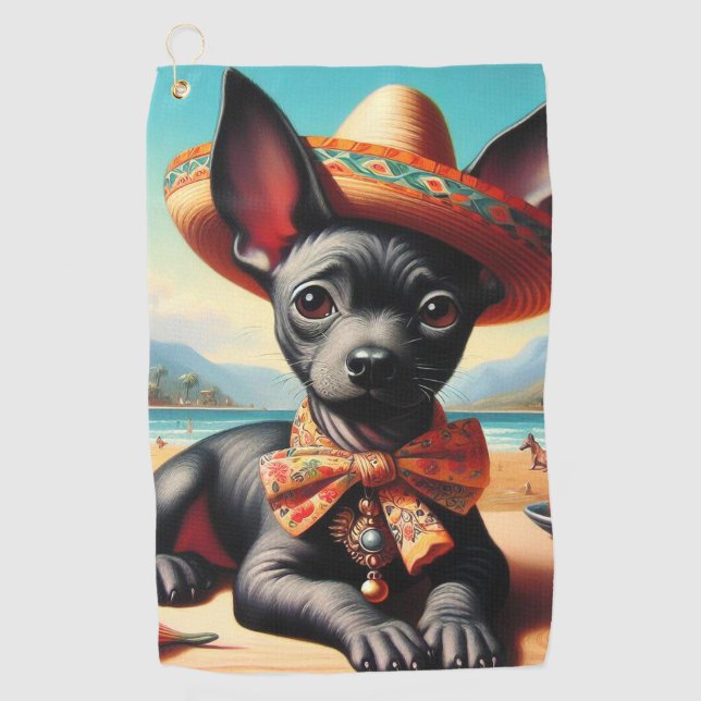 Vintage Xoloitzcuintle Golf Towel (Front)