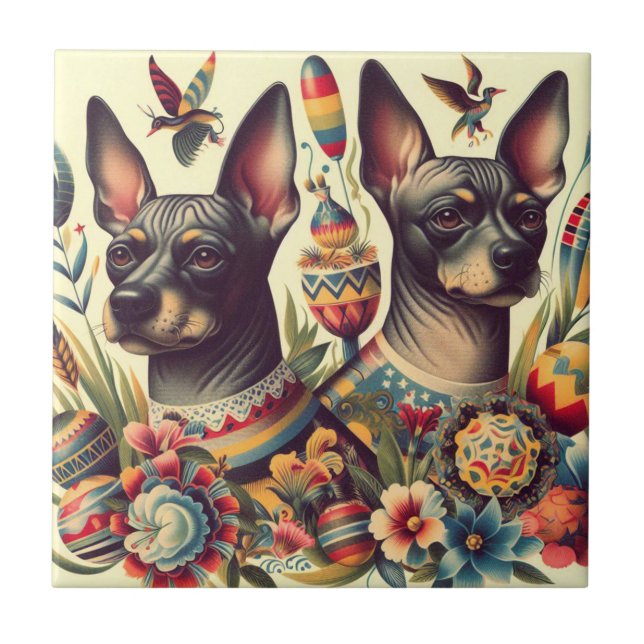 Vintage Xoloitzcuintle Illustration Ceramic Tile (Front)