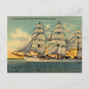 Vintage, Yacht, Seven Seas Northeast Harbor, Maine Postcard