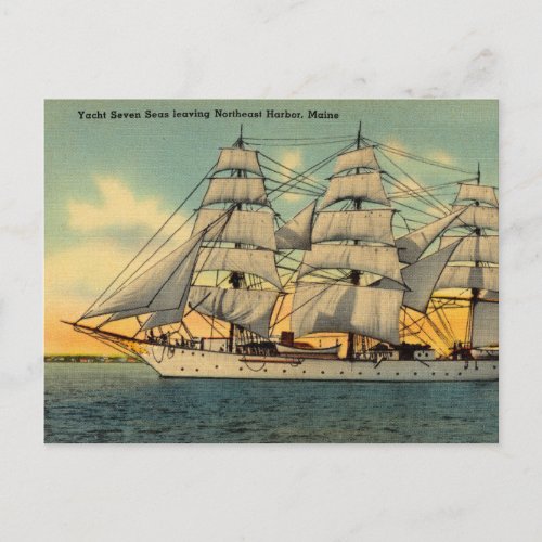 Vintage Yacht Seven Seas Northeast Harbor Maine Postcard