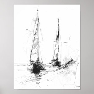 Vintage Yacht Sketch – Nautical Minimal Art Poster