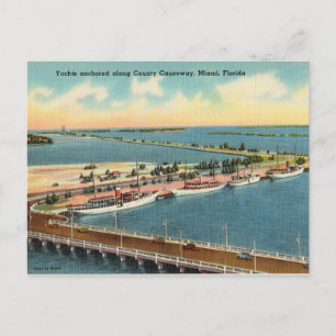 Vintage, Yachts Country Causeway, Miami, Florida Postcard
