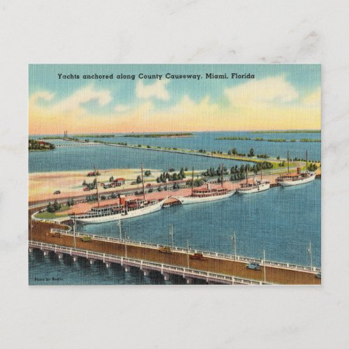 Vintage Yachts Country Causeway Miami Florida Postcard