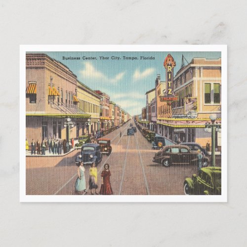 Vintage Ybor City Tampa Florida business street Postcard