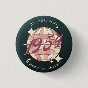 Vintage year 1954 70th birthday black pink retro button
