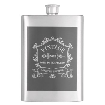 Vintage Year Aged To Perfection Birthday Year Flask by freshpaperie at Zazzle
