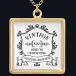 Vintage Year Aged to Perfection Custom Birth Year Gold Plated Necklace<br><div class="desc">Some things just get better with age, am I right? Show that special someone in your life how special they are to you, by celebrating with this "Aged to Perfection" vintage logo customized with their birth year! Change the birth year to personalize this item as a special birthday gift. A...</div>