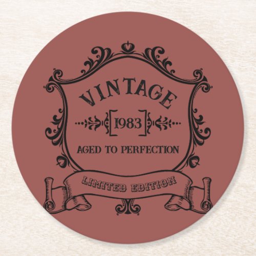Vintage Year Aged to Perfection Custom Birth Year Round Paper Coaster