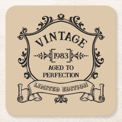 Vintage Year Aged to Perfection Custom Birth Year Square Paper Coaster