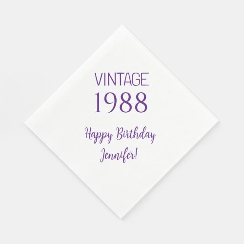 Vintage Year Birthday Party Napkins Personalized