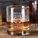 Vintage Year Milestone Name Monogram Birthday Whiskey Glass<br><div class="desc">Celebrate a special milestone in style with our Custom Year Milestone Name Monogram Birthday Whiskey Glass! This elegant design features a personalized monogram, name, and milestone year etched into the glass, creating a timeless keepsake. Perfect for enjoying whiskey, bourbon, or scotch, it’s a thoughtful and sophisticated gift for birthdays, anniversaries,...</div>